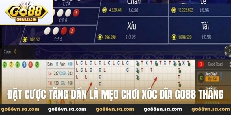 Đặt cược tăng dần là mẹo chơi xóc đĩa Go88 thắng
